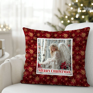 Modern Angel Red Gold Personalized Best Christmas  Cushion