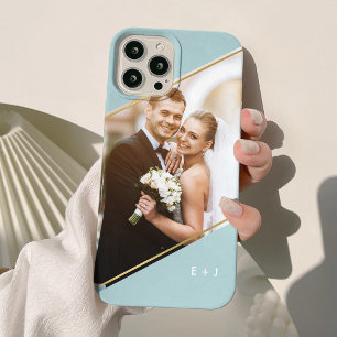 Modern Angle Monogrammed Custom Photo iPhone 15 Mini Case