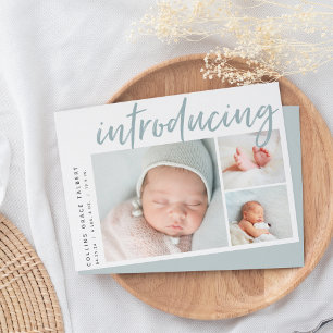 Modern Angle   Three Photo Collage Birth Announcement