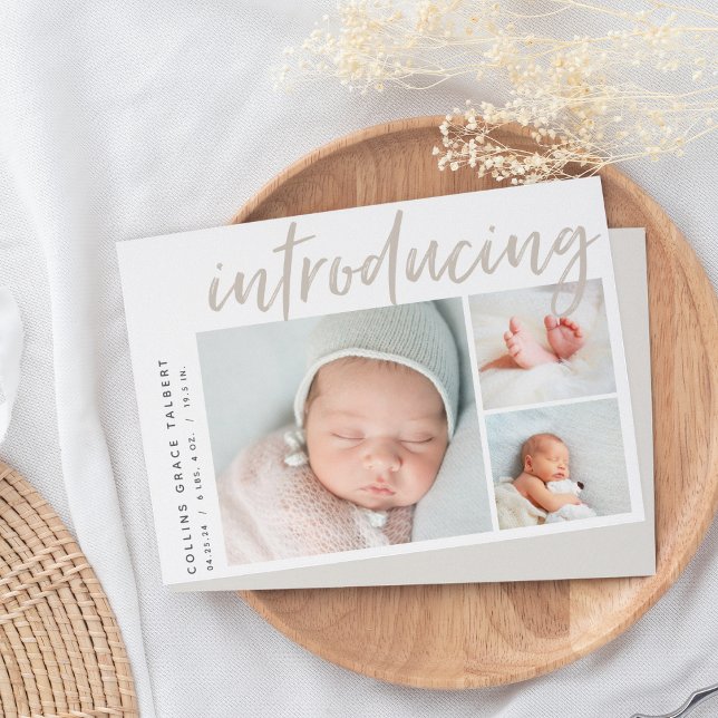 Modern Angle | Three Photo Collage Birth Announcement (Creator Uploaded)