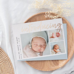 Modern Angle   Three Photo Foil Birth Announcement
