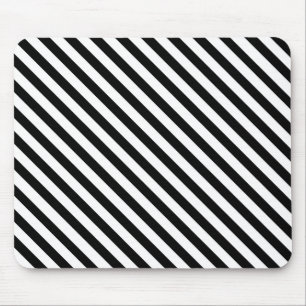 Modern Angled Black and White Stripes Mouse Mat