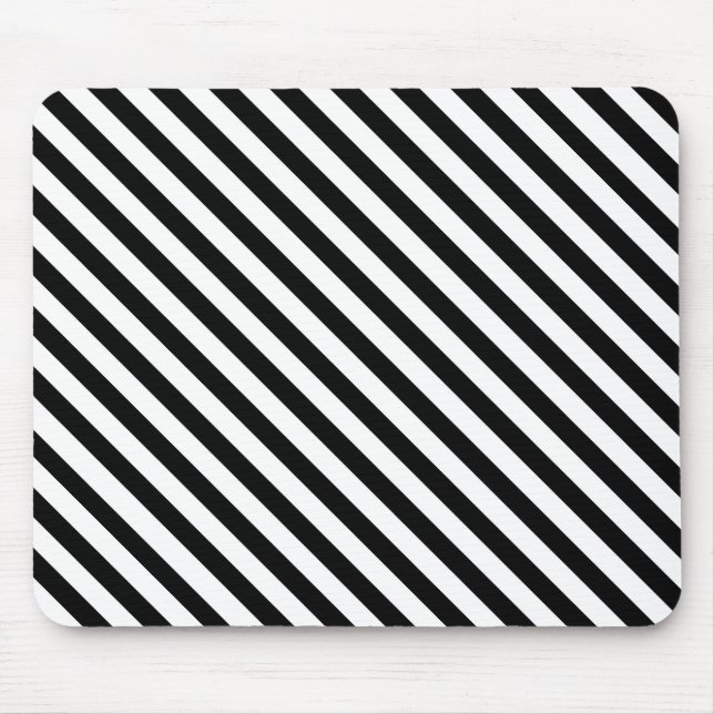 Modern Angled Black and White Stripes Mouse Mat (Front)