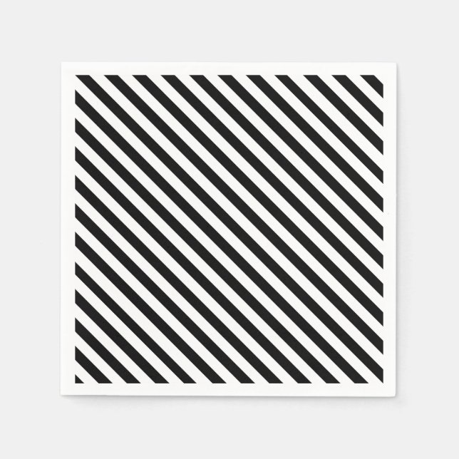 Modern Angled Black and White Stripes Napkin (Front)