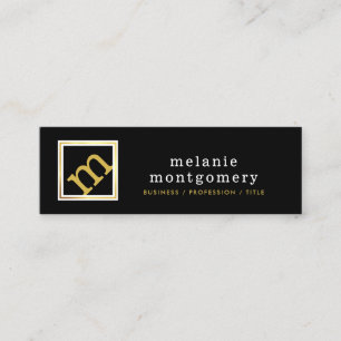 Modern Angled Monogram, Editable Black and Gold Mini Business Card