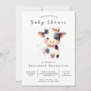 Modern Animal Fun Cow Baby Shower Invitation