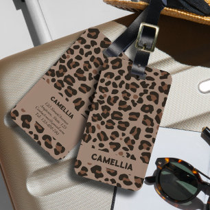 Modern Animal Leopard Skin Dark Brown Luggage Tag
