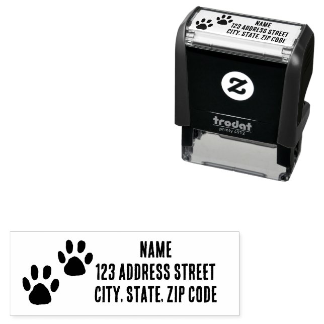 Modern Animal Paw Prints Name Mailing Address Self-inking Stamp (In Situ)