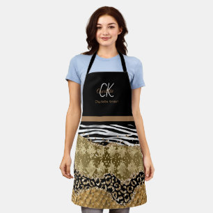 Modern Animal Print Mix pattern Monogram  Apron