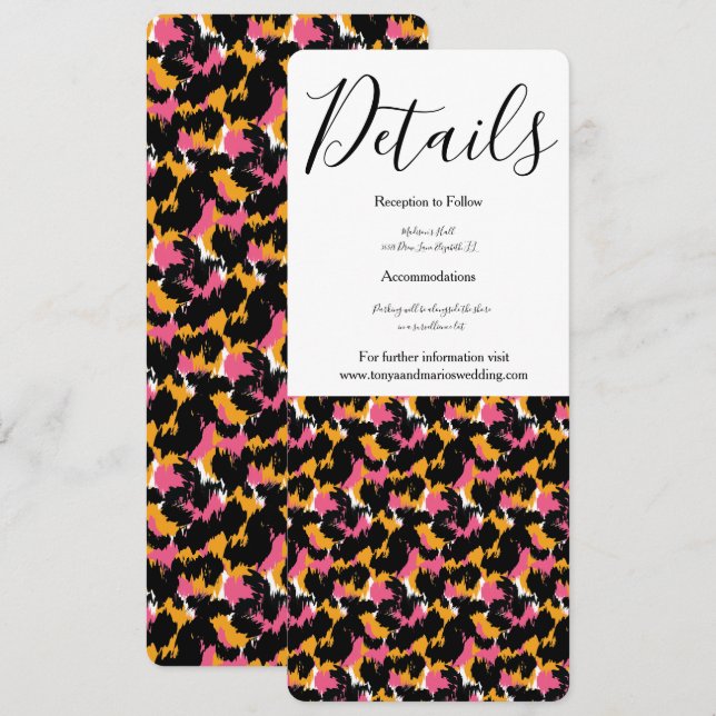 Modern Animal Print Pink Black Wedding Invitation (Front/Back)
