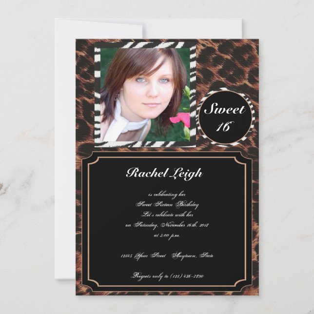Modern Animal Print Sweet 16 Birthday Invitation (Front)