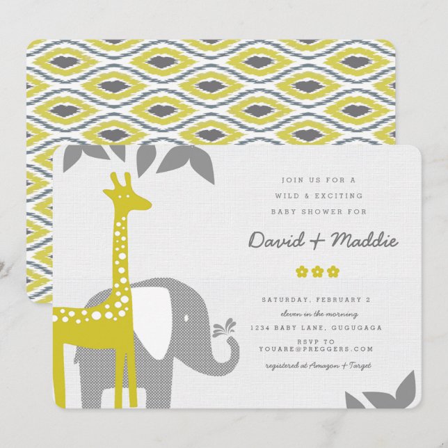Modern Animal Safari Baby Shower Invitation (Front/Back)