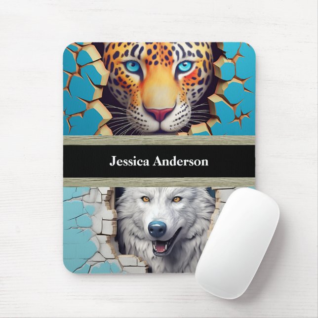 Modern Animals, Leopard Wolf  Mouse Mat (With Mouse)