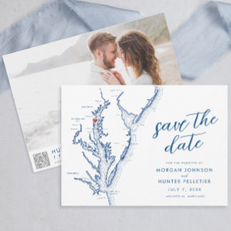 Modern Annapolis Chesapeake Bay Map Wedding Save The Date