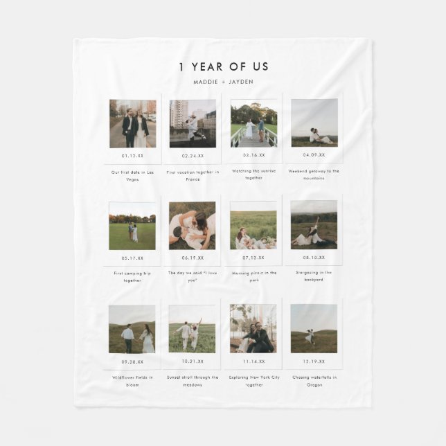 Modern Anniversary 12 Polaroid Photos Couple Fleece Blanket (Front)