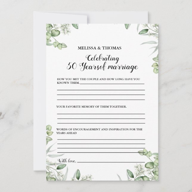 Modern  Anniversary 50th wedding party game Card (Front)