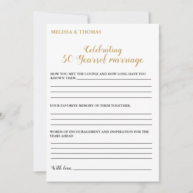 Modern  Anniversary 50th wedding party game Card (Front)