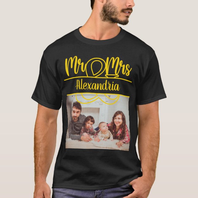 Modern Anniversary Mr and Mrs Gold Monogram photo T-Shirt (Front)