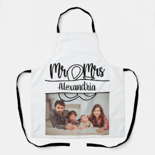 Modern Anniversary Mr and Mrs monogram photo Apron