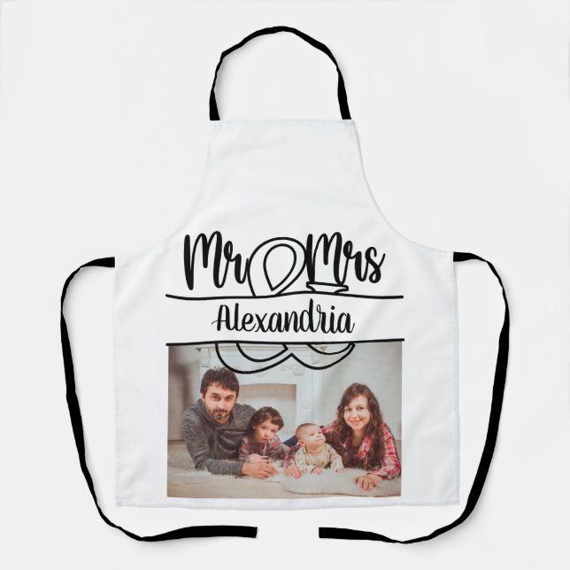 Modern Anniversary Mr and Mrs monogram photo Apron (Front)