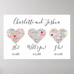 Modern anniversary names love gift maps poster