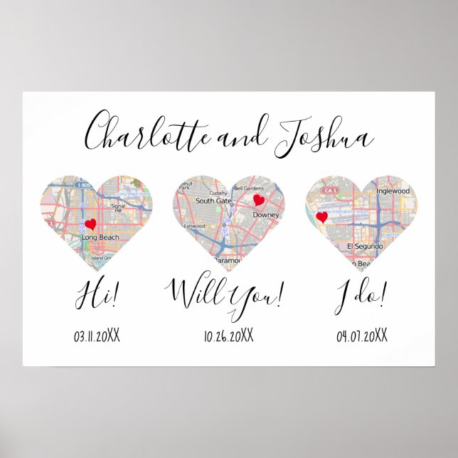 Modern anniversary names love gift maps poster (Front)