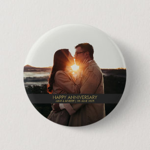 Modern anniversary photo love 6 cm round badge