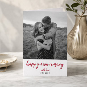 Modern Anniversary Photo Minimalist Red Stylish Card