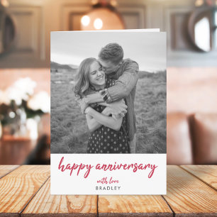 Modern Anniversary Photo Minimalist Red Stylish Card