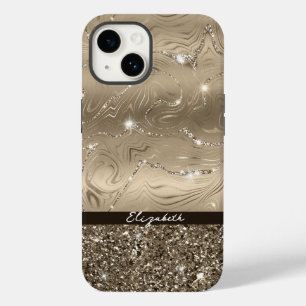 Modern Antique Gold Faux Glitter Monogram Case