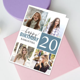 Modern Any Age 5 Collage Photo Custom Birthday Card