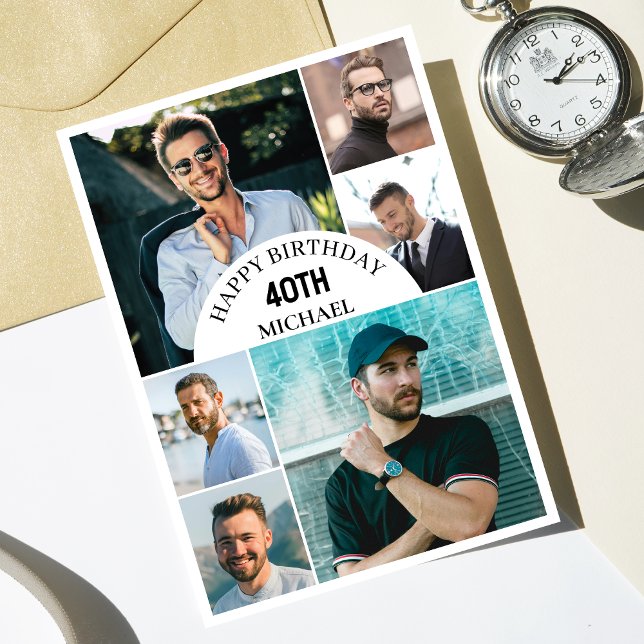 Modern Any Age 6 Collage | Photo Custom Birthday Card (Personalize the collage birthday greeting card to create a special keepsake for your loved one!)