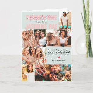 Modern Any Age Birthday 7 Photo Collage Card