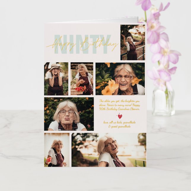 Modern Any Age Birthday | 7 Photo Collage Card (Orchid)