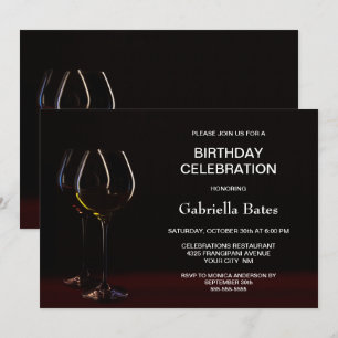 Modern Any Age Black Birthday Wine Glass Party Invitation