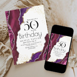  Modern Any Age Chic Marble 50th Birthday  Invitation