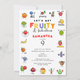 Modern Any Age Fruity & Fabulous Gym Girl Birthday Invitation