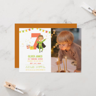 Modern, any age Superhero boy photo birthday  Invitation