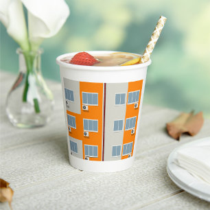 Modern Apartment Building with Air Conditioners  Paper Cups