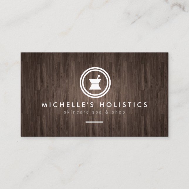 Modern Apothecary Holistic Medicine Dark Woodgrain Business Card (Front)