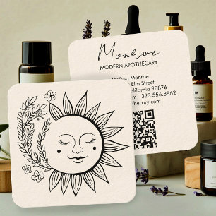 Modern Apothecary Sun Floral Boho Elegant QR Code Square Business Card
