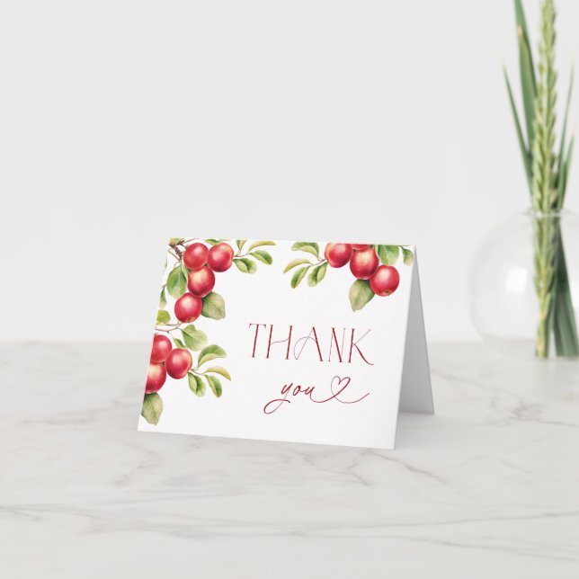 Modern Apple Bridal Shower Rustic Thank You Card (Front)