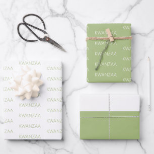 Modern apple green and white Kwanzaa Wrapping Paper Sheet