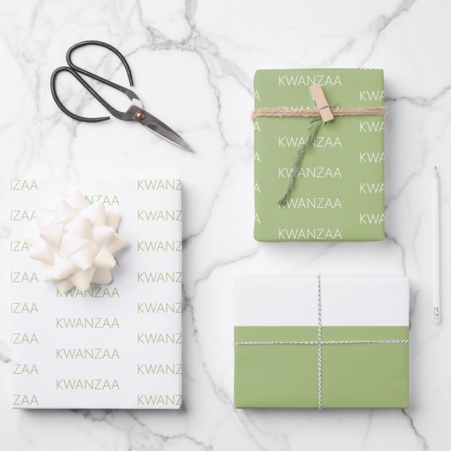 Modern apple green and white Kwanzaa Wrapping Paper Sheet (Front)