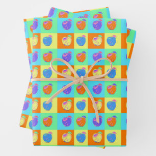 Modern Apple Pattern in Pop Art Style Wrapping Paper Sheet