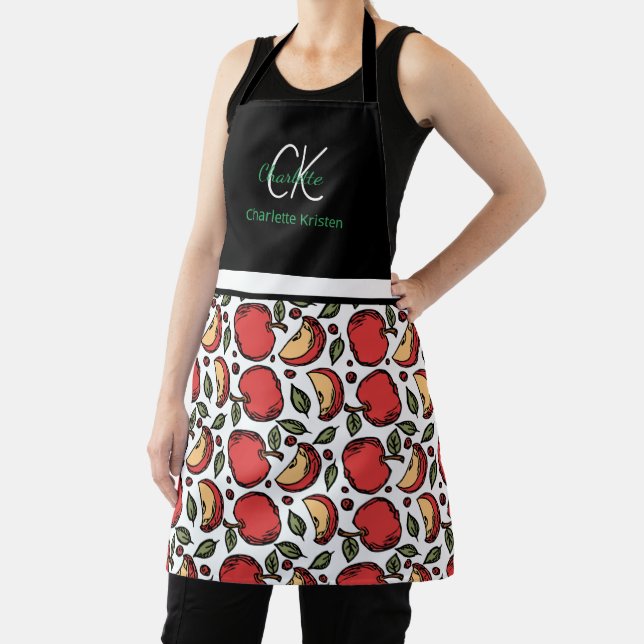 Modern Apple Pattern Monogram Name  Apron (Insitu)