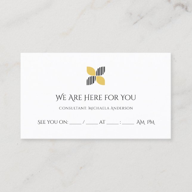 Modern Appointment Reminder Chic Black Gold Logo Card (Front)