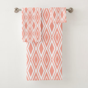 Modern Apricot and White Diamond Pattern Bath Towel Set