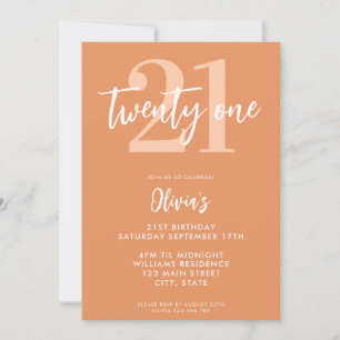 Modern Apricot Elegant 21st Birthday Invitation