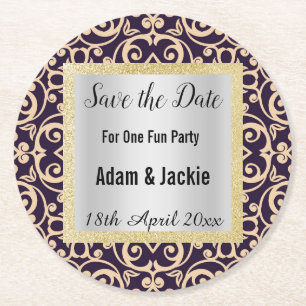 MODERN APRICOT NAVY  SAVE THE DATE COASTER